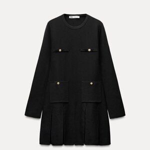 ZARA PLEATED SHORT KNIT DRESS